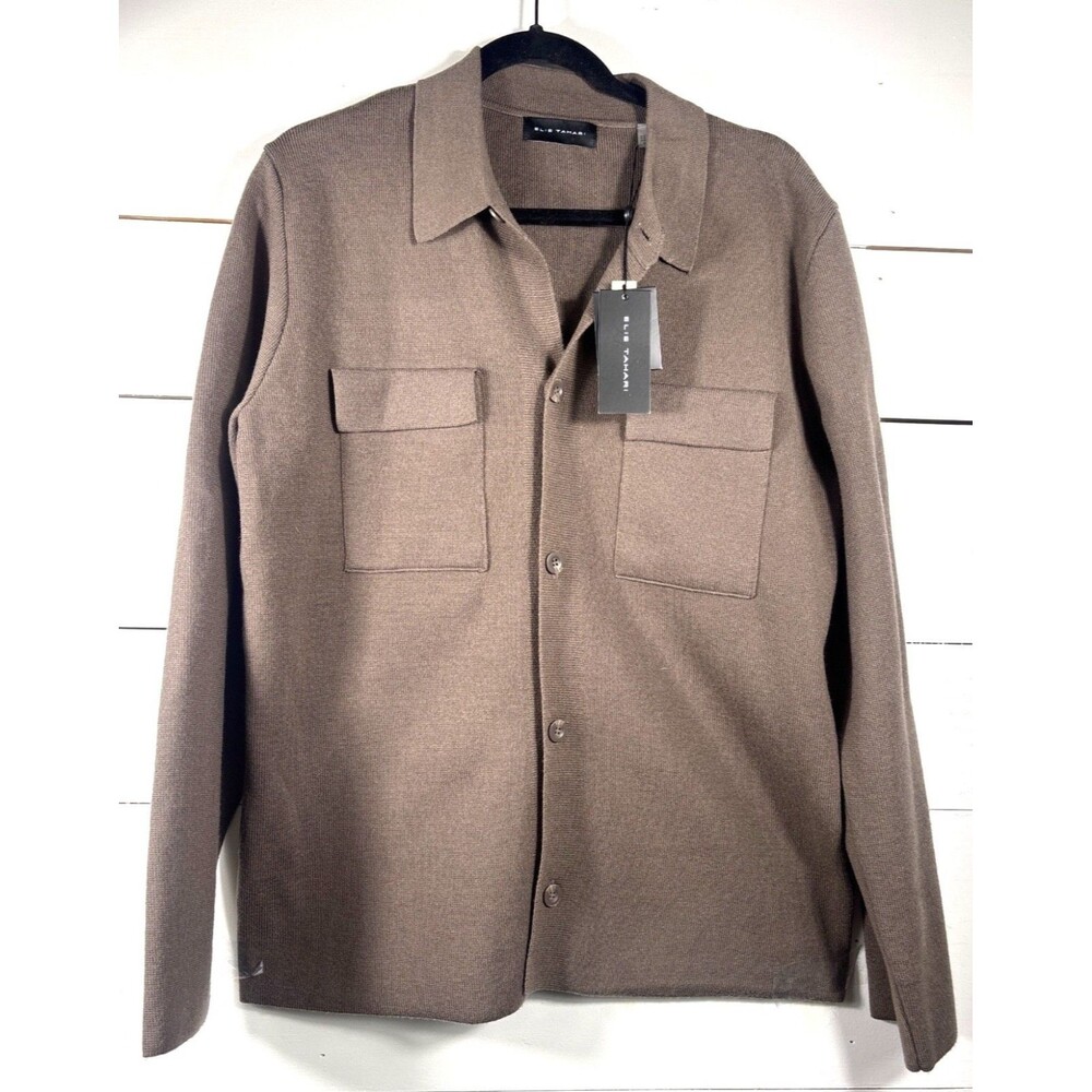 Elie Tahari Brown Button-Up Shirt Jacket Medium Viscose Blend
